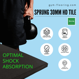 Sprung 30mm PRO Rubber Gym Floor Tiles - Heavy Duty - Black