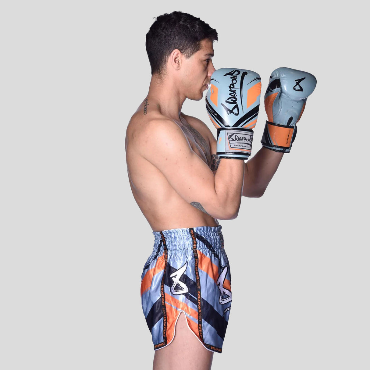 8 Weapons Shift Muay Thai Shorts Ice Grey/Orange