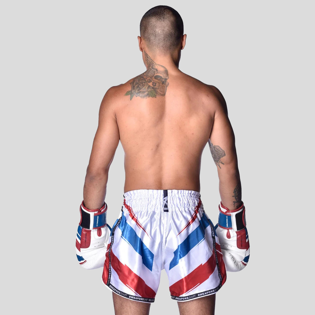 8 Weapons Shift Muay Thai Shorts White/Navy/Red