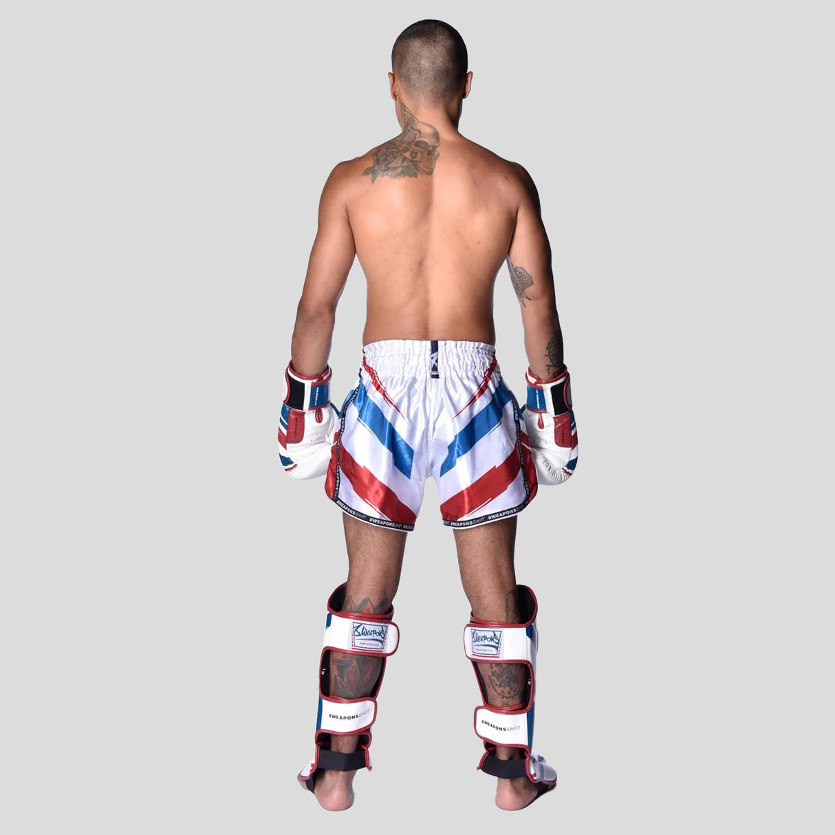 8 Weapons Shift Muay Thai Shorts White/Navy/Red