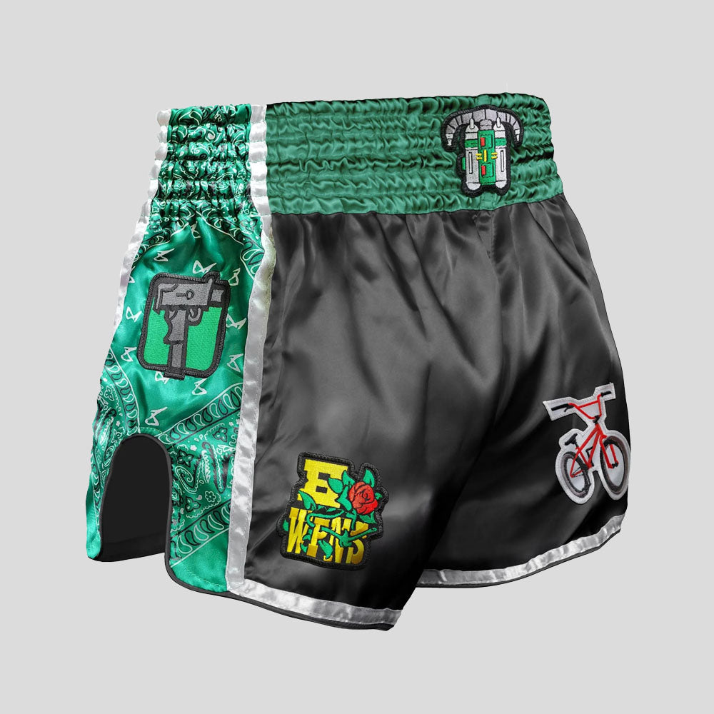 8 Weapons West Coast Muay Thai Shorts Black/Green – Made4Fighters