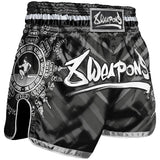 8 Weapons 8 maneiras Yant Muay Thai Shorts preto/prata