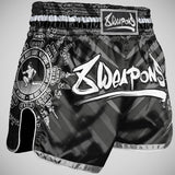 8 Weapons 8 maneiras Yant Muay Thai Shorts preto/prata