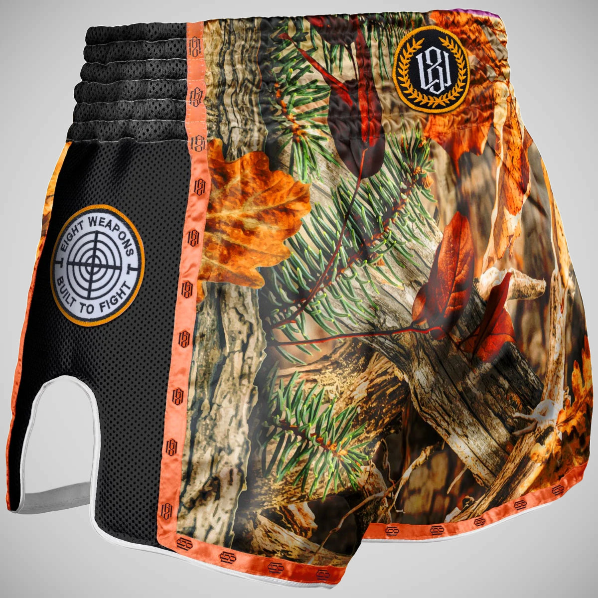 8 Weapons Hunter Autumn Camo Muay Thai Shorts Black/Orange