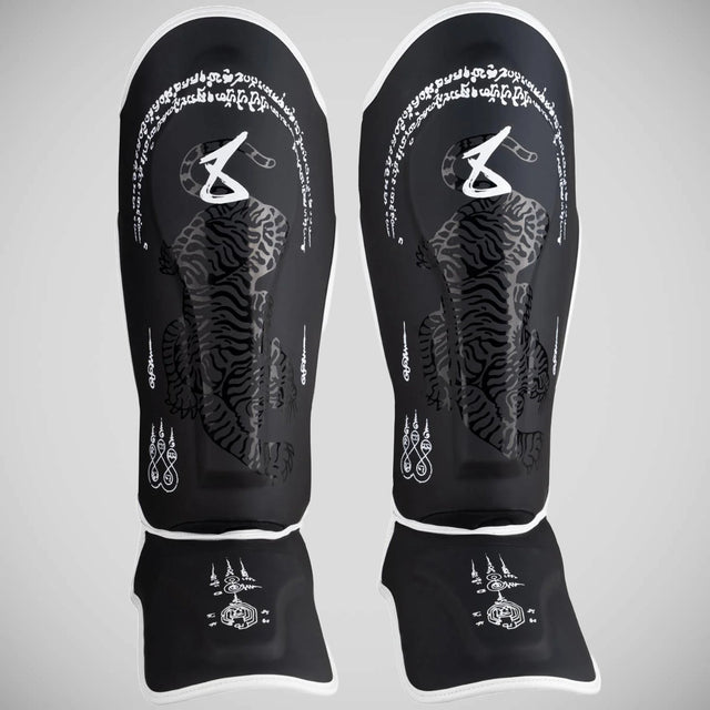 8 Weapons Sak Yant Big Tiger Shin Guards Black/Black