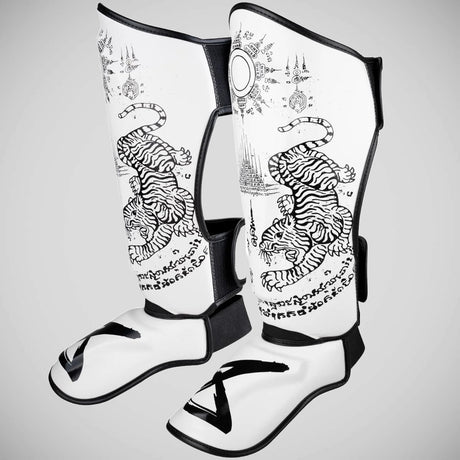 8 Weapons Sak Yant Tiger Shin Guards White/Black