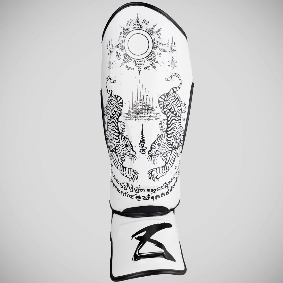 8 Weapons Sak Yant Tiger Shin Guards White/Black