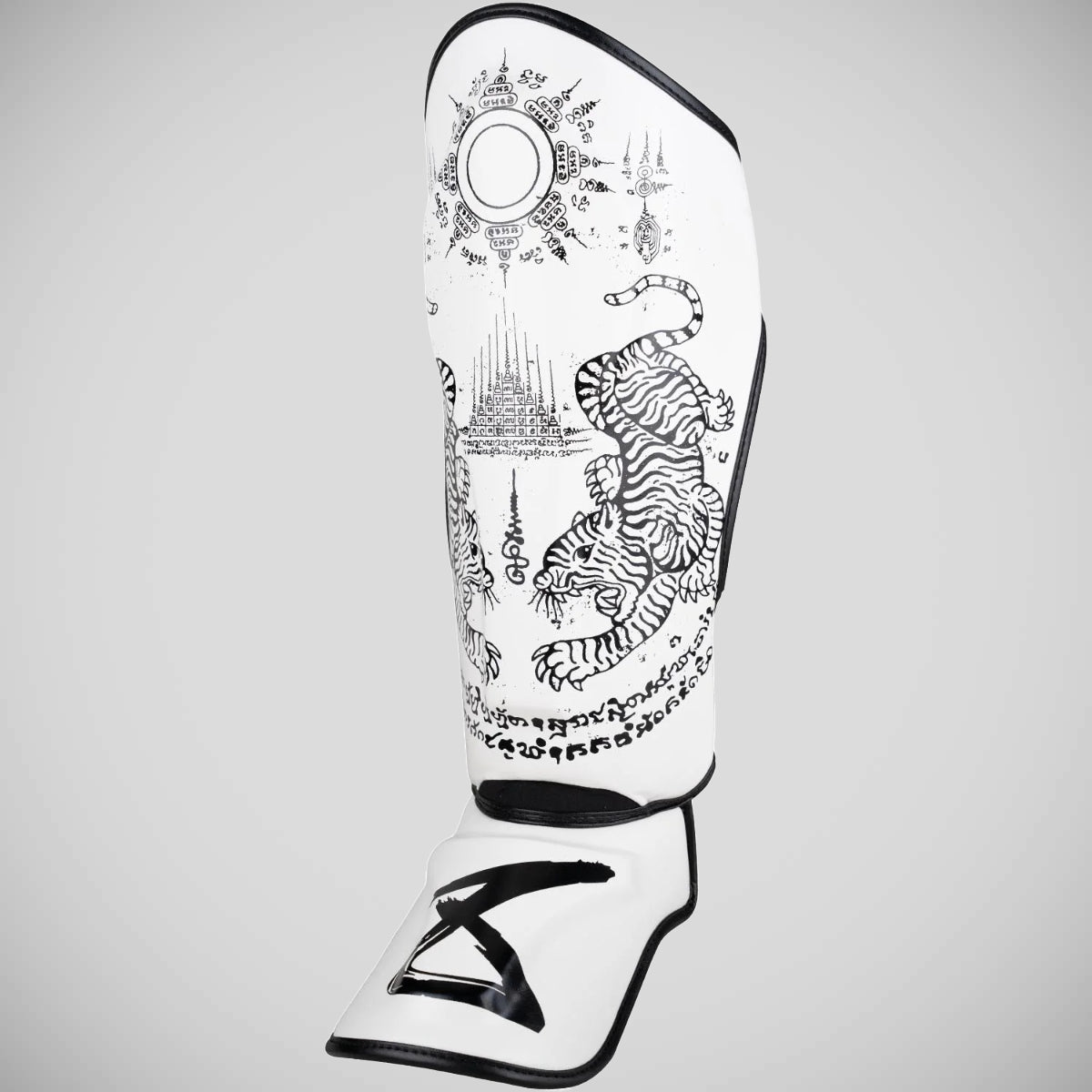 8 Weapons Sak Yant Tiger Shin Guards White/Black