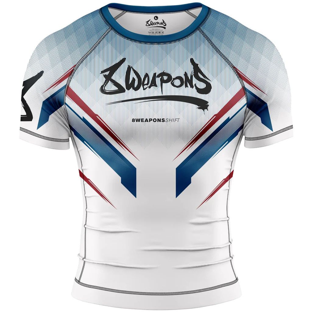 8 Weapons Shift Shift Rash Rash Guard White/Navy/Red – Made4Fighters