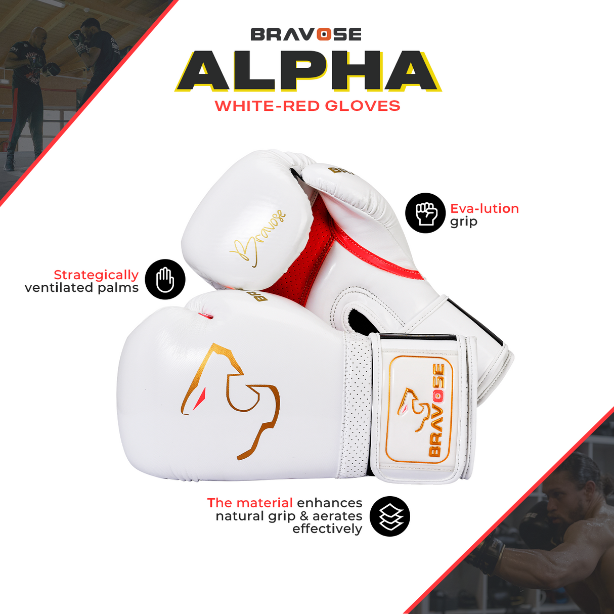 Bravose Alpha White & Red Boxing Gloves