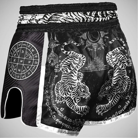 Black 8 Weapons Sak Yant Tigers Carbon Muay Thai Shorts
