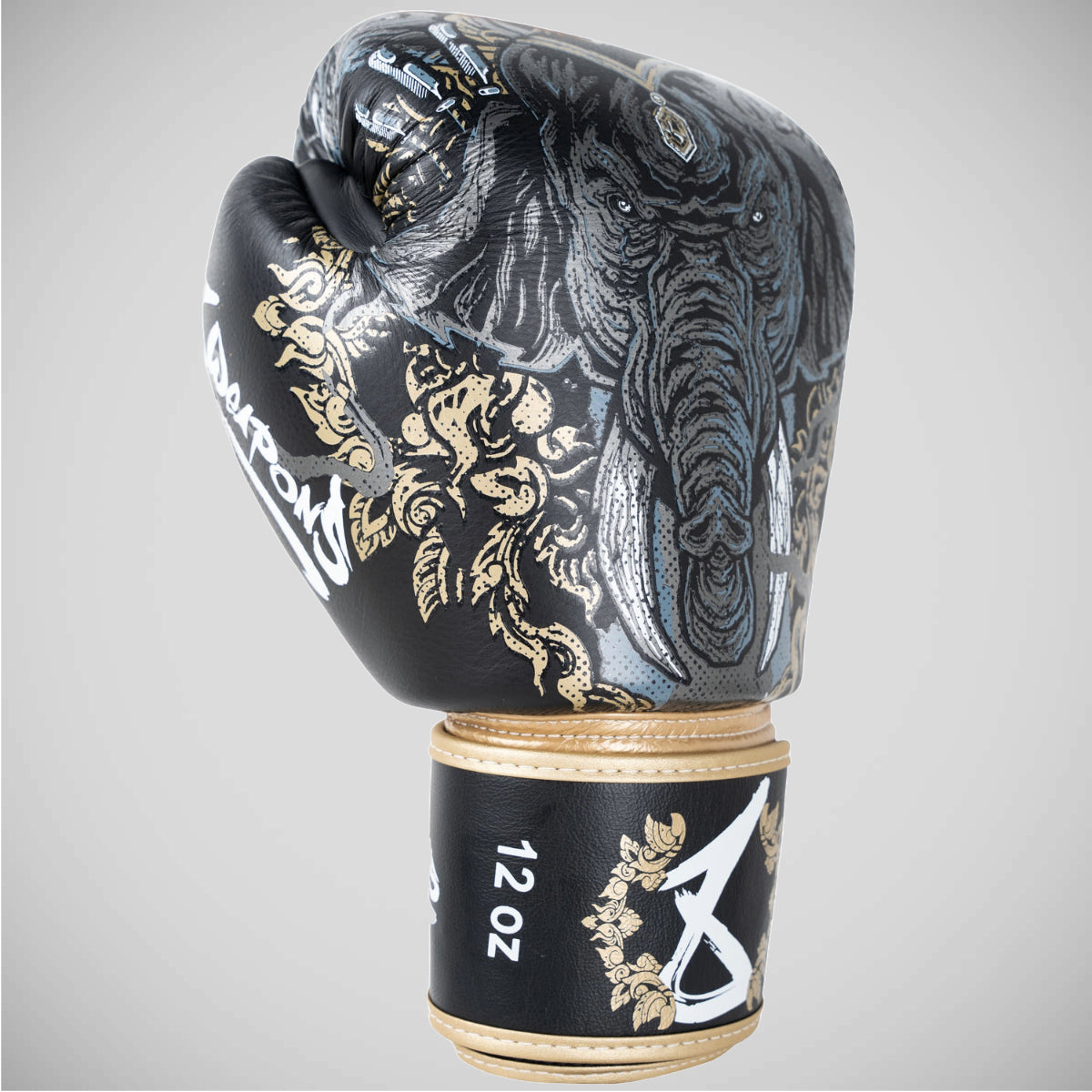 Black/Gold 8 Weapons Three Elephants 2.0 Boxing Gloves   