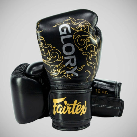 Black/Gold Fairtex BGVG3 X Glory Velcro Boxing Gloves