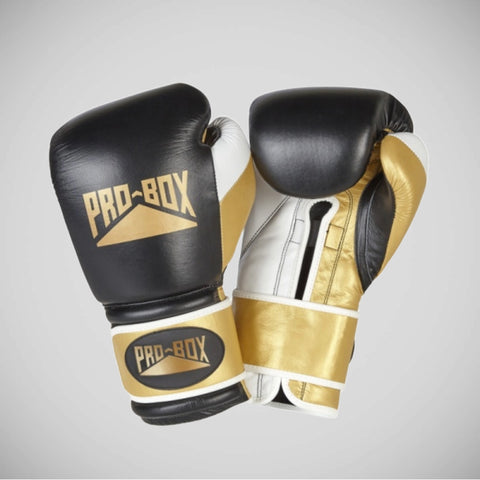 Black/Gold Pro-Box Pro-Spar Leather Boxing Gloves