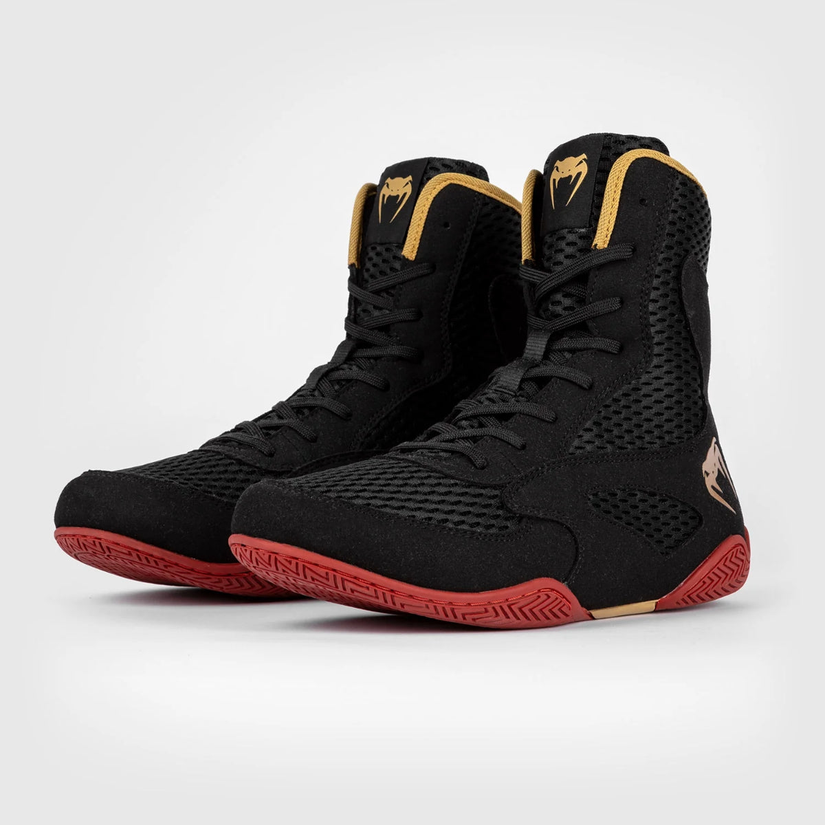 Black/Gold/Red Venum Contender Boxing Shoes from Made4Fighters