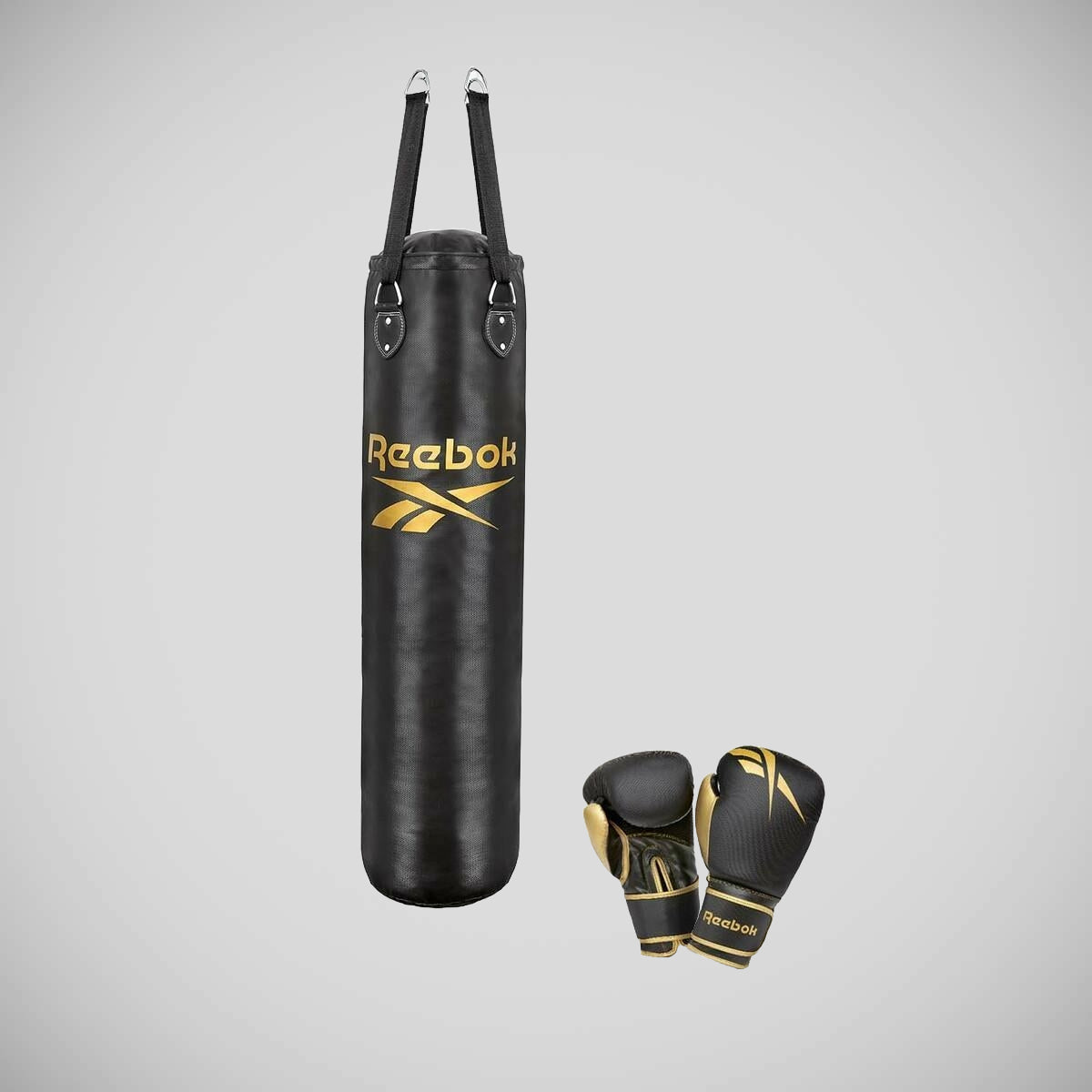 Reebok 4ft Punch Bag and Boxing Gloves Black/Gold from Made4Fighters