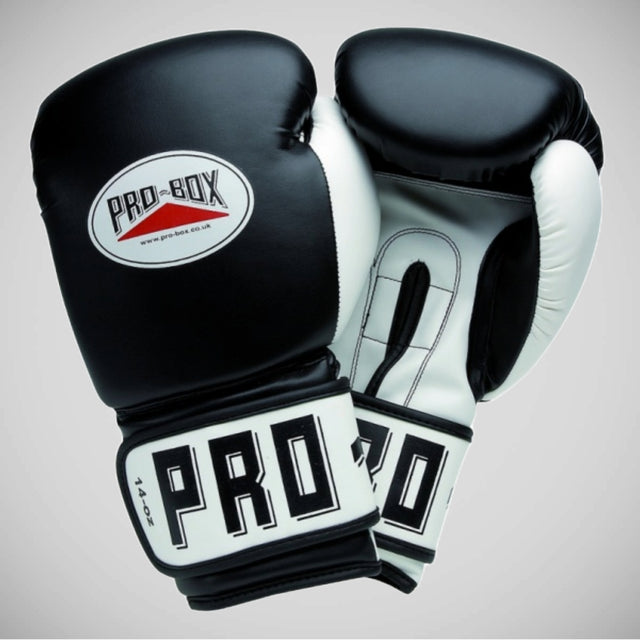 Black/White Pro-Box PU Club Essentials Senior Sparring Gloves   