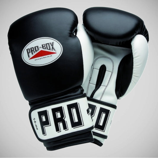 Black/White Pro-Box PU Club Essentials Senior Sparring Gloves