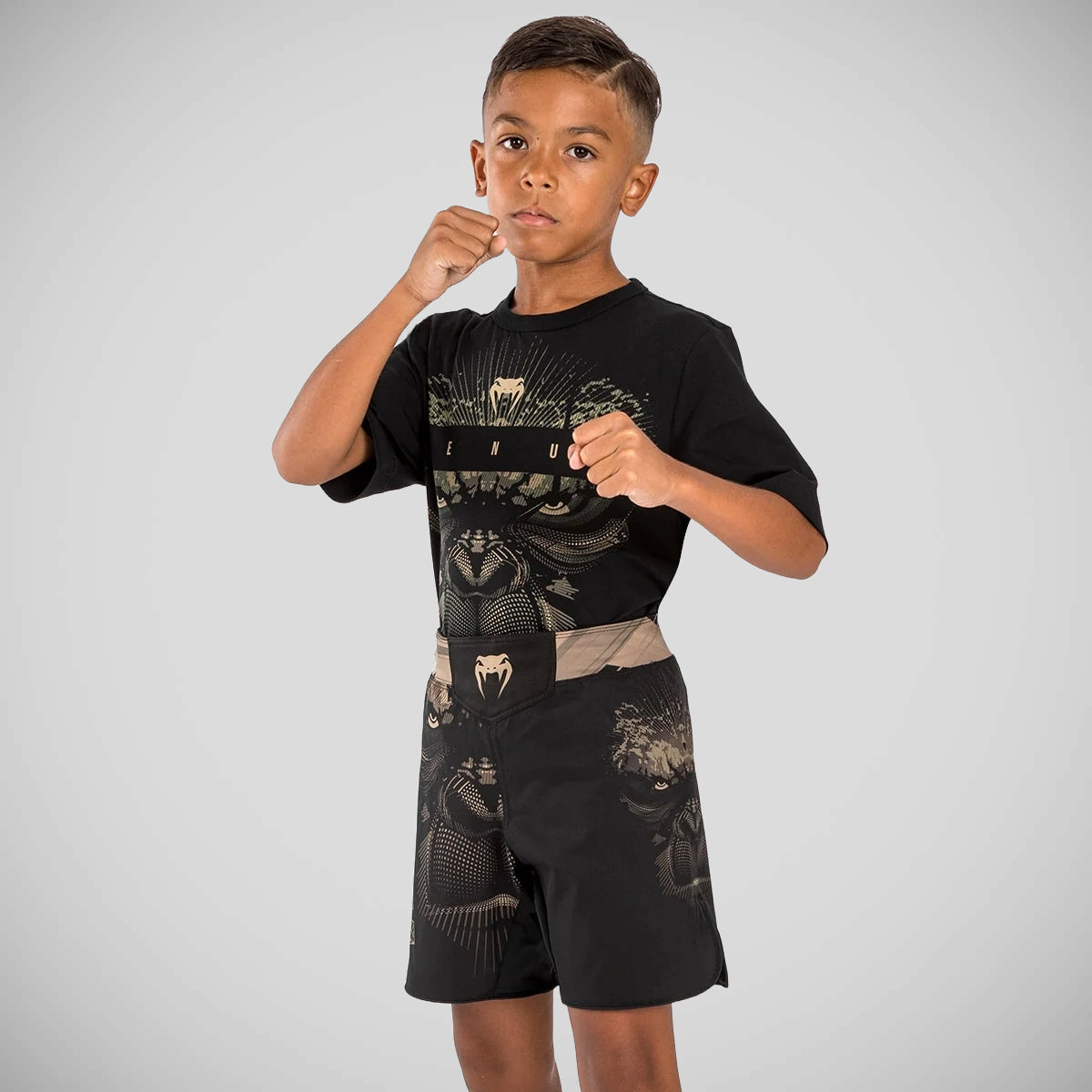 Black/Sand Venum Gorilla Jungle Kids Fight Shorts   