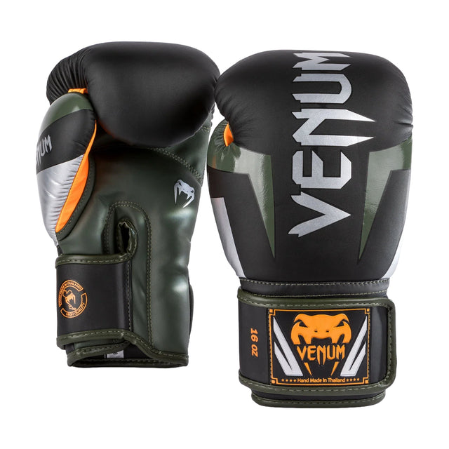 Venum Elite Boxing Gloves Black/Silver/Khaki