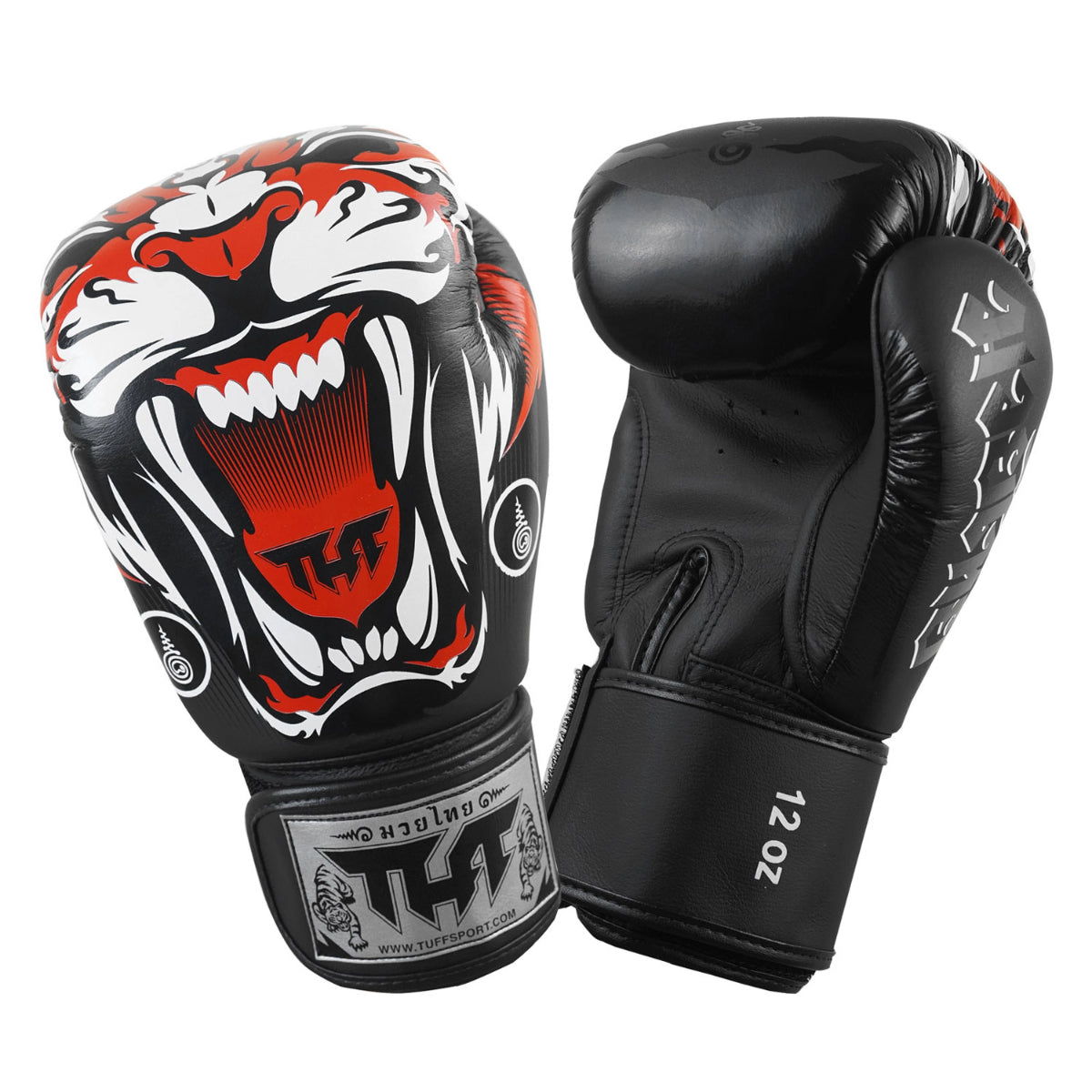 Black TUFF Sport Black Tiger Muay Thai Boxing Gloves   