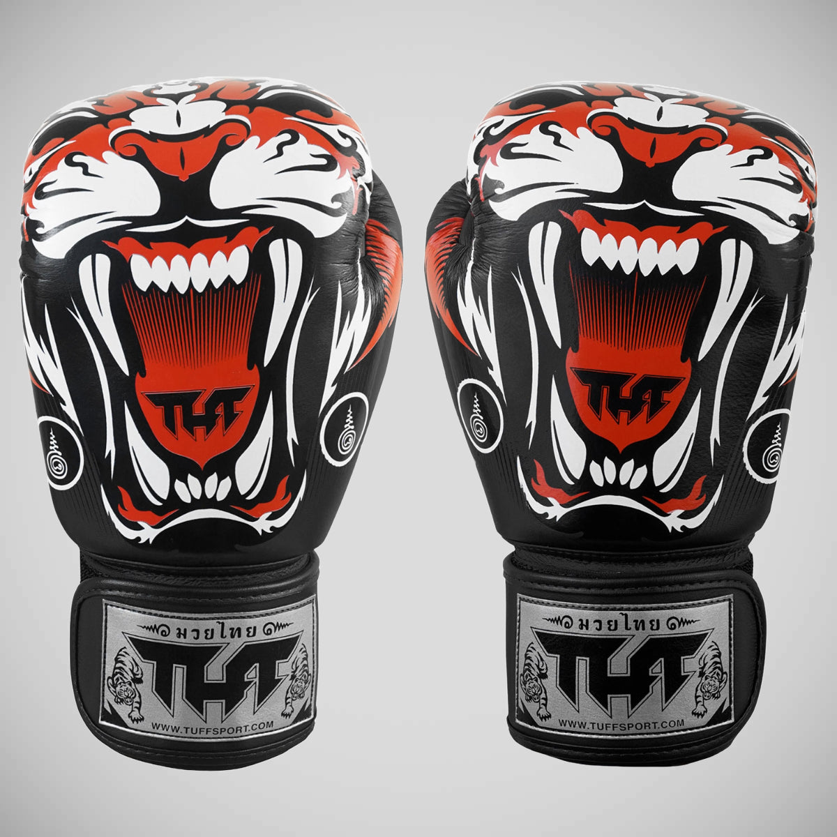 Black TUFF Sport Black Tiger Muay Thai Boxing Gloves   