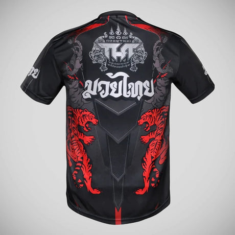 Tuff Sport Doppel Tiger mit thailändischen mythischen Waldkreaturen T-Shirt schwarz