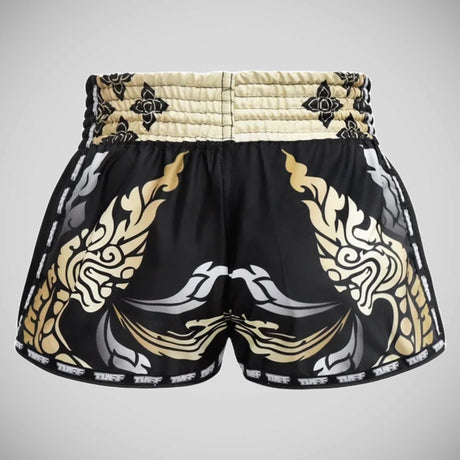 Tuff Sport MRS201 Retro -Stil thailändischer König von Naga Muay Thai Shorts Schwarz