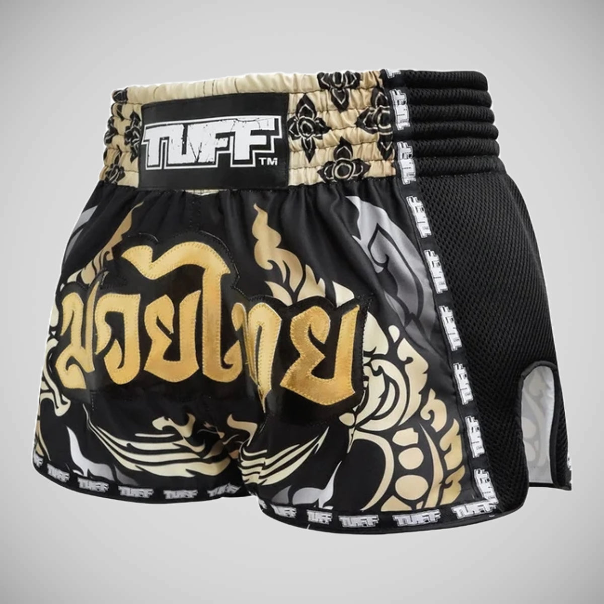TUFF Sport MRS201 Retro Style Thai King Of Naga Muay Thai Szorty Czarne