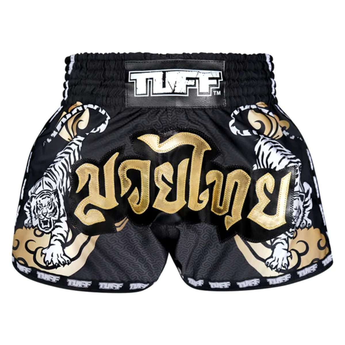 Black TUFF Sport MRS301 Retro Style Double Tiger Muay Thai Shorts at  Made4Fighters