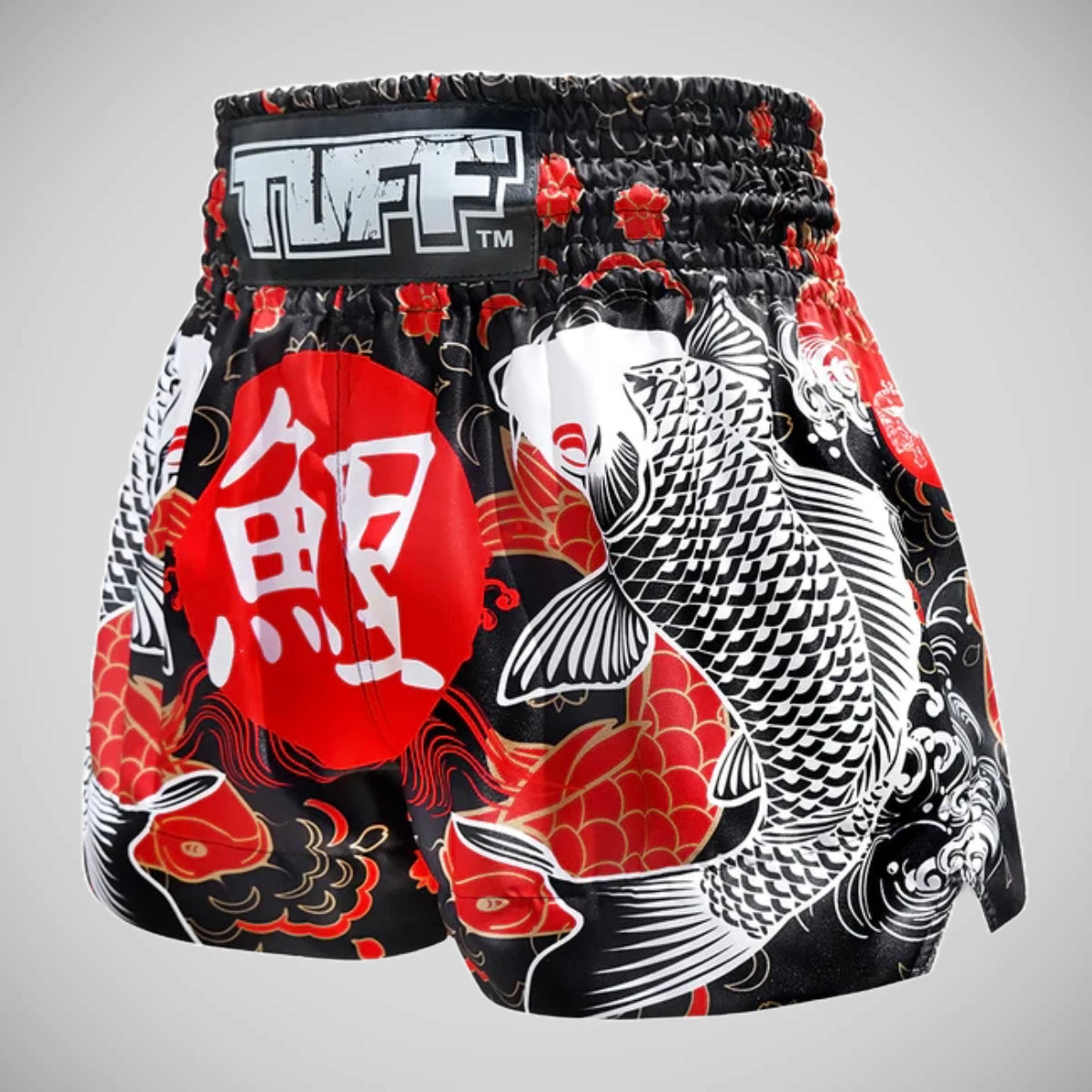 TUFF Sport MS638 Black Japanese Koi Fish Muay Thai Shorts Black