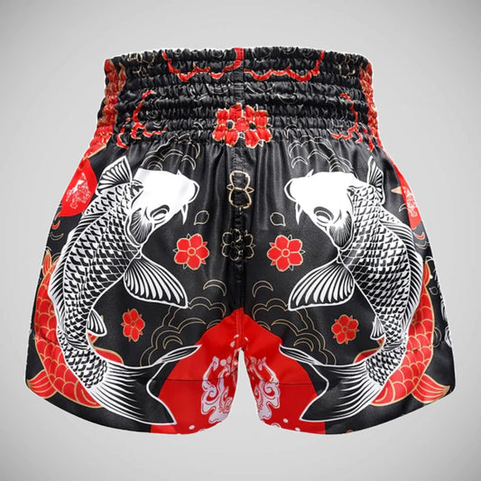 Black TUFF Sport MS638 Black Japanese Koi Fish Muay Thai Shorts