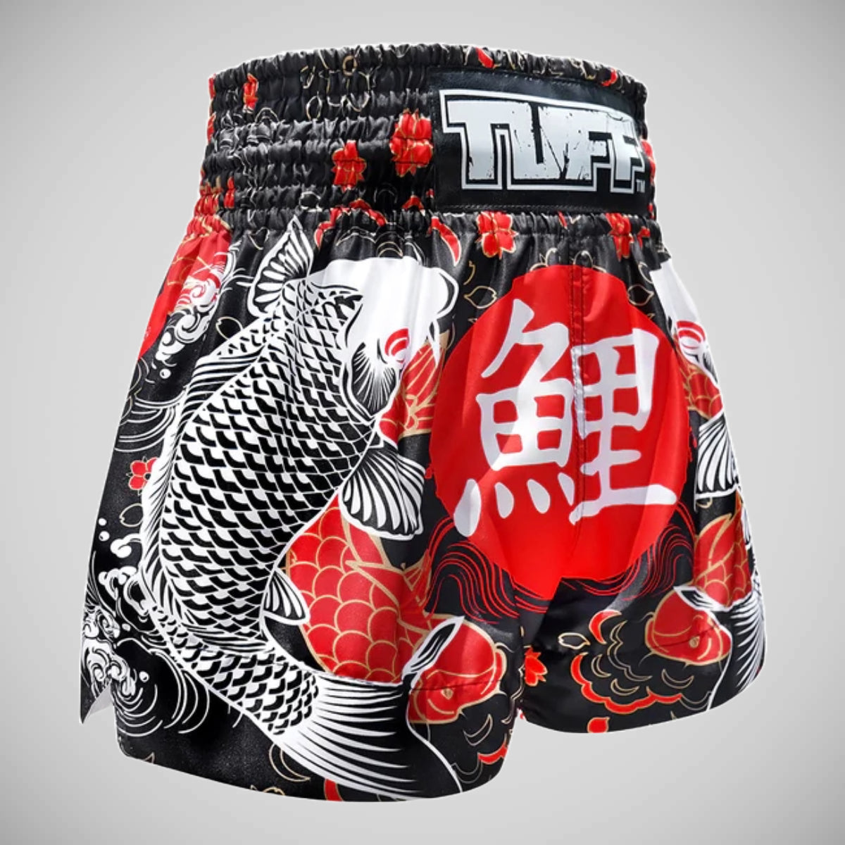 TUFF Sport MS638 Black Japanese Koi Fish Muay Thai Shorts Black
