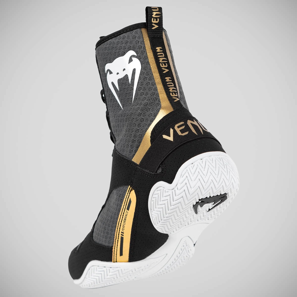 Black/White/Gold Venum Elite Boxing Shoes   