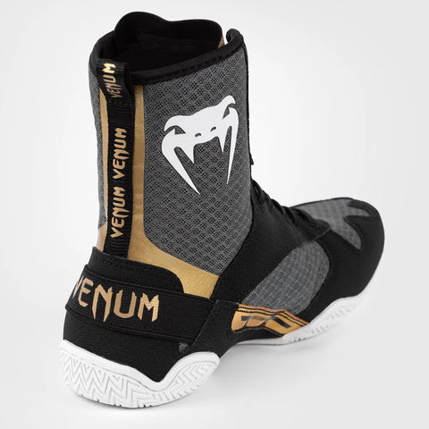 Black/White/Gold Venum Elite Boxing Shoes