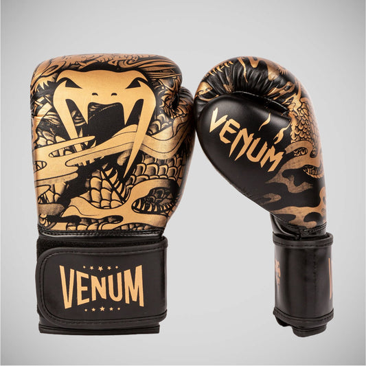Black/Bronze Venum Dragon's Flight Boxing Gloves