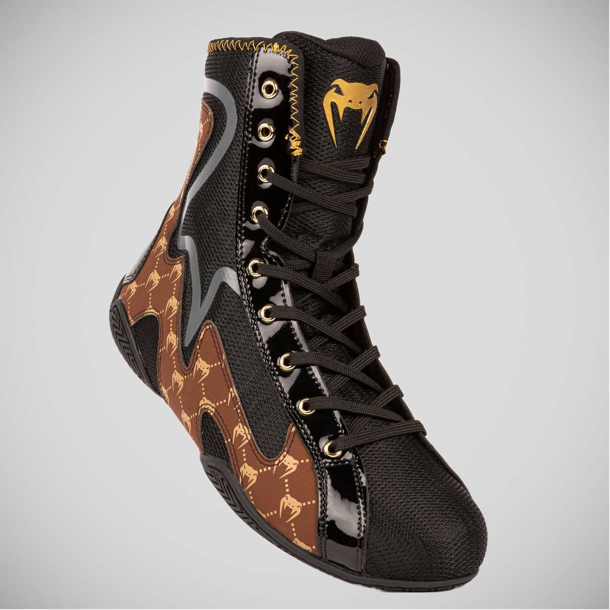 Black/Brown Venum Elite Evo Boxing Shoes   