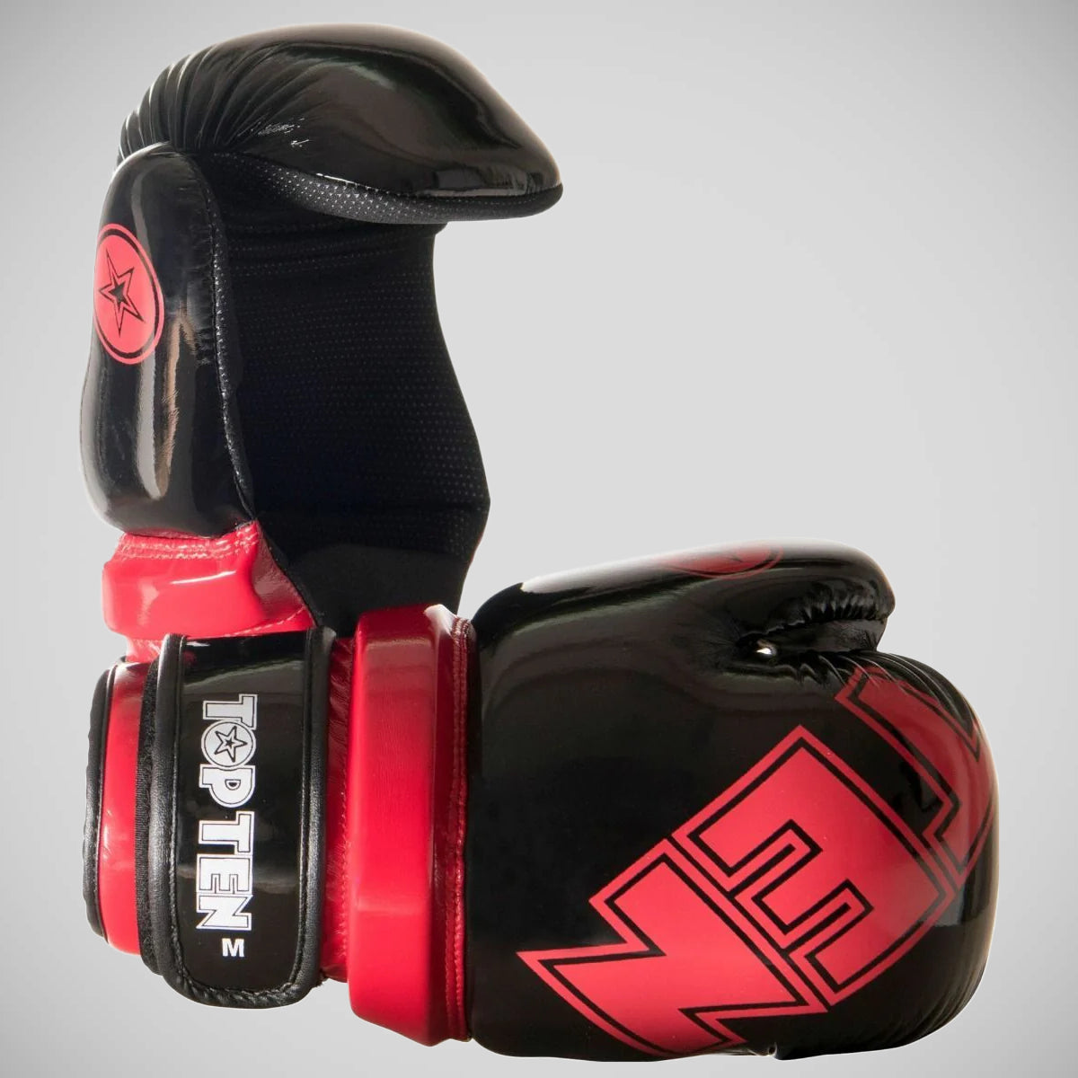 Top Ten Hochglänzende Blockpunktfighter -Handschuhe schwarz/rot