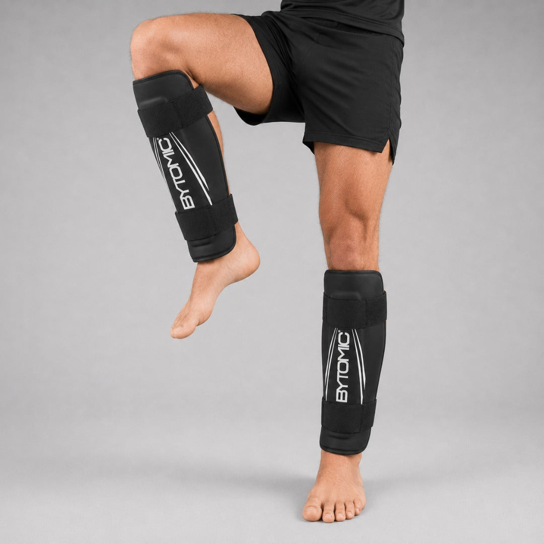 Black/White Bytomic Axis V2 Shin Guards Lifestyle 2