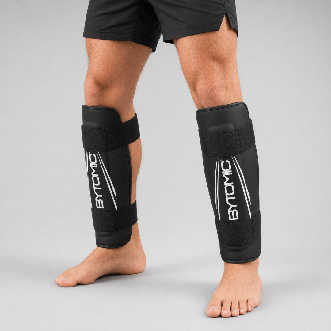 Black/White Bytomic Axis V2 Shin Guards Lifestyle 3