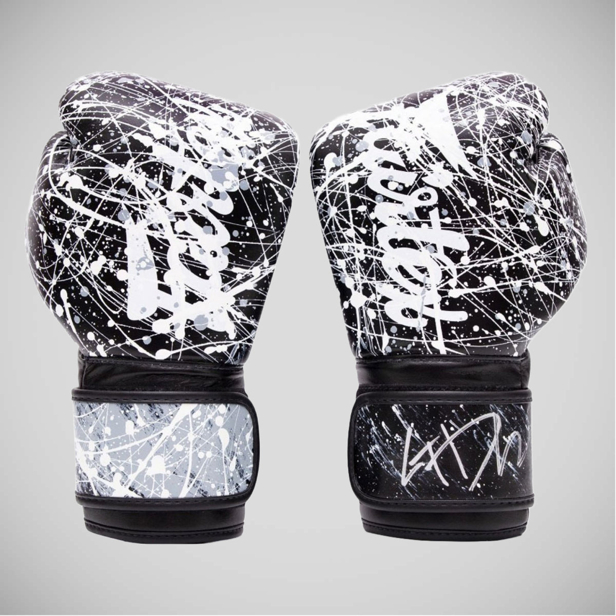 Fairtex BGV14画家ユニークなボクシンググローブMade4Fightersの黒/白