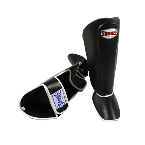 Black/White Sandee Authentic Leather Shin Guards