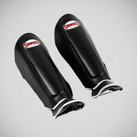 Black/White Sandee Authentic Leather Shin Guards