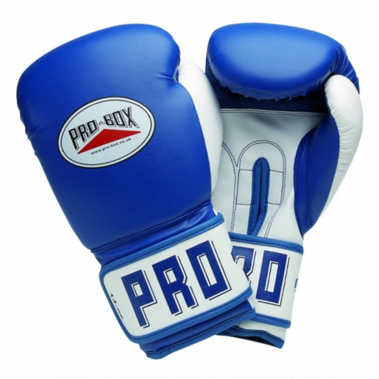 Blue/White Pro-Box PU Club Essentials Senior Sparring Gloves