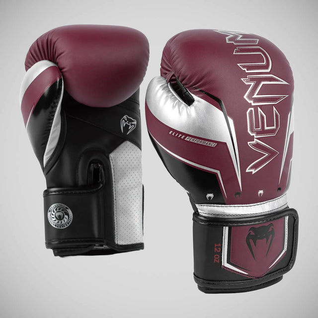 Venum Elite Evo Boxing Gloves Burgundy/Silver