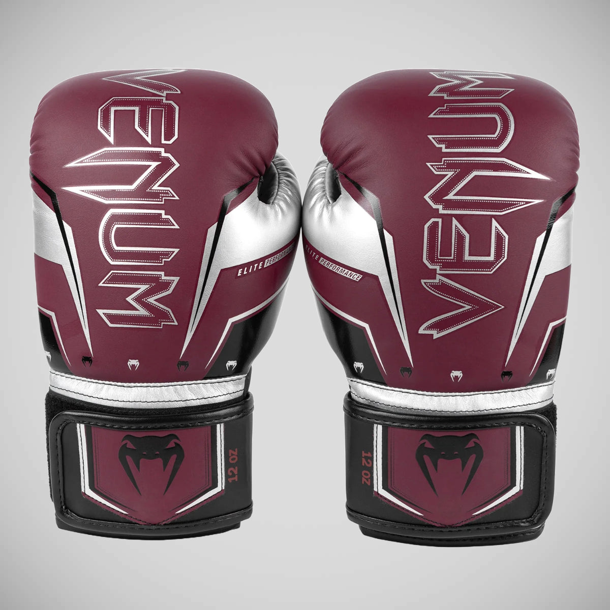 Burgundy/Silver Venum Elite Evo Boxing Gloves   