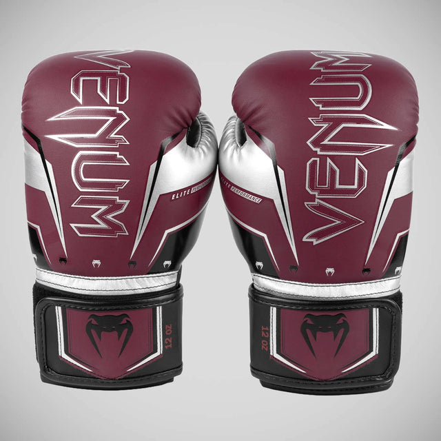 Venum Elite Evo Boxing Gloves Burgundy/Silver