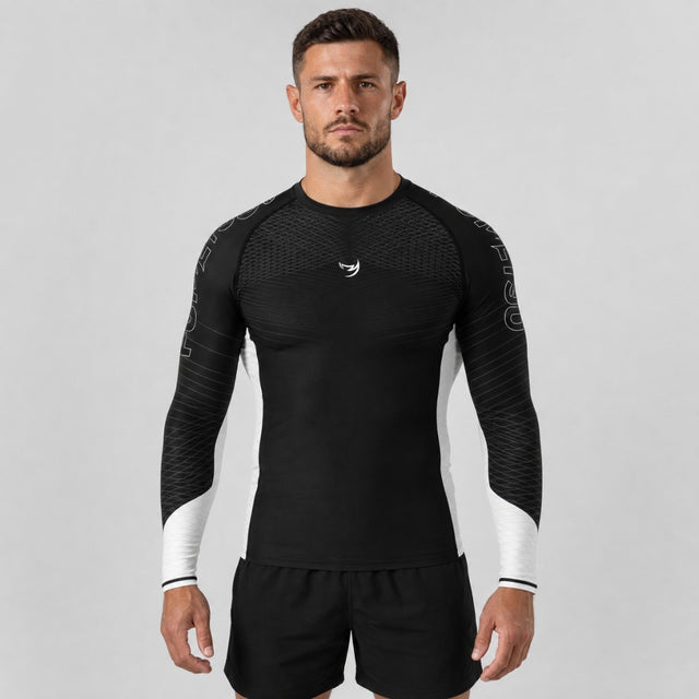 Fumetsu Competitor MK2 Long Sleeve Rash Guard Black/White Lifestyle 1