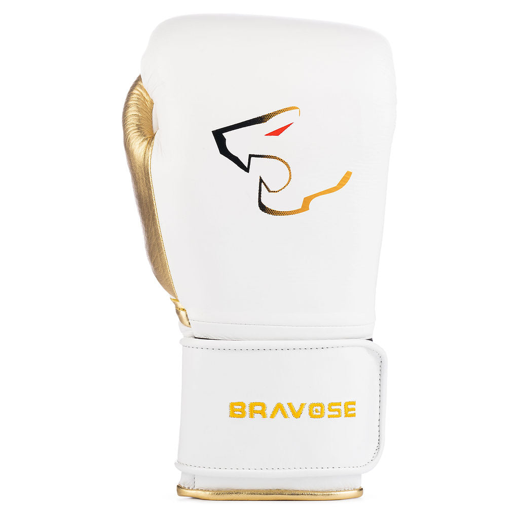 Bravose Elite Pro 2.0 Velcro Boxing Gloves White & Gold