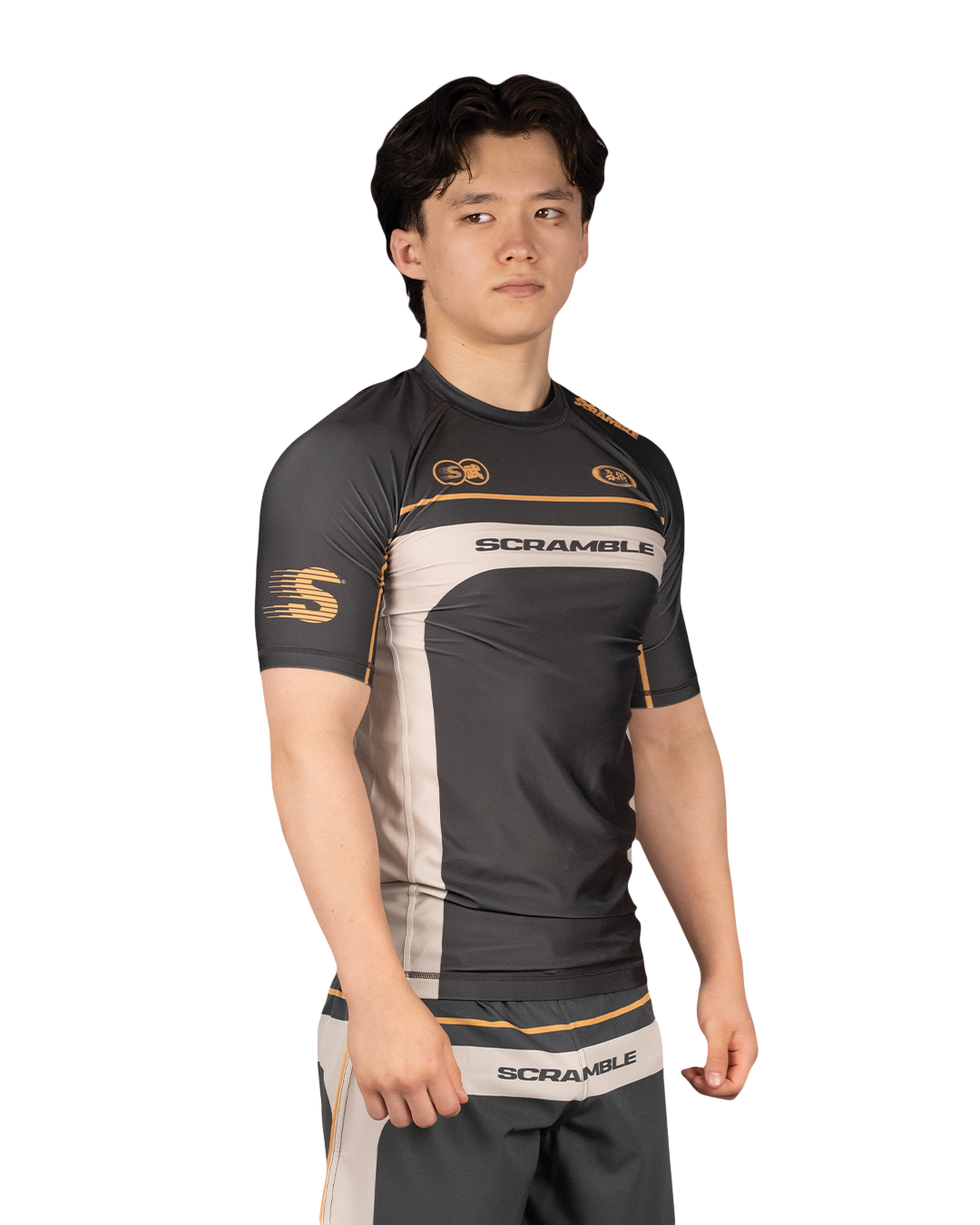 Scramble Duotone Rash Guard Black in black, stone and orange, view 2 of 5